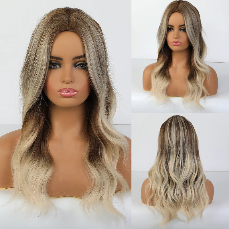 Women's Ombre Pink Long Wavy Wig Synthetic Hair 26