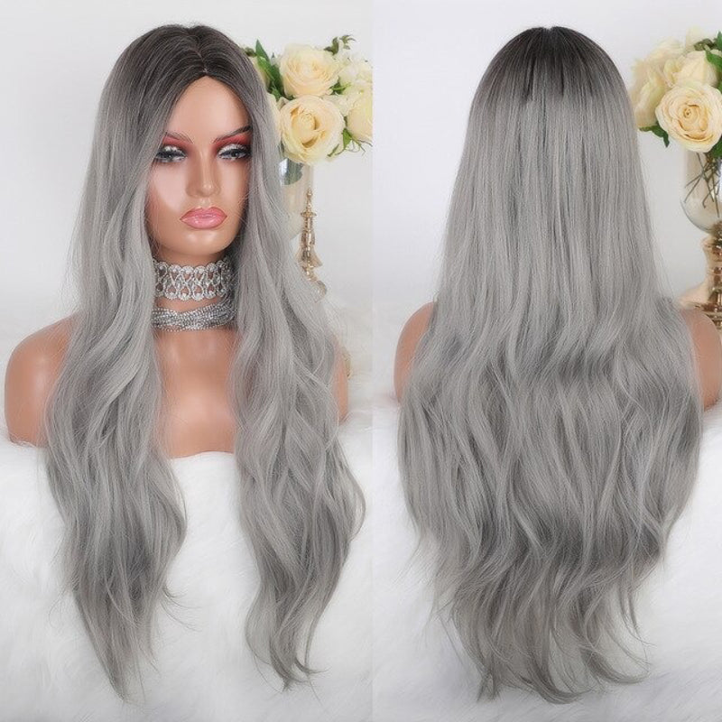 Women's Ombre Pink Long Wavy Wig Synthetic Hair 27