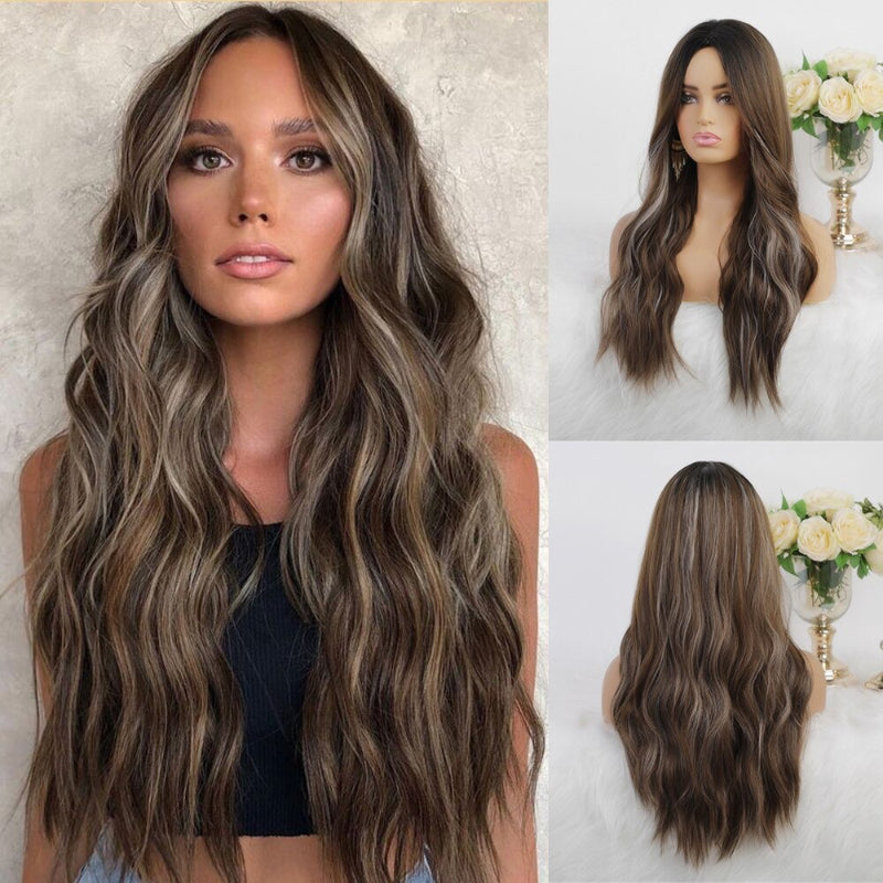 Women's Ombre Pink Long Wavy Wig Synthetic Hair 30