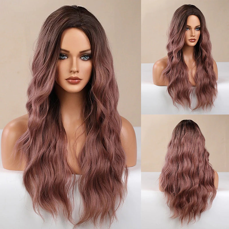 Women's Ombre Pink Long Wavy Wig Synthetic Hair 32