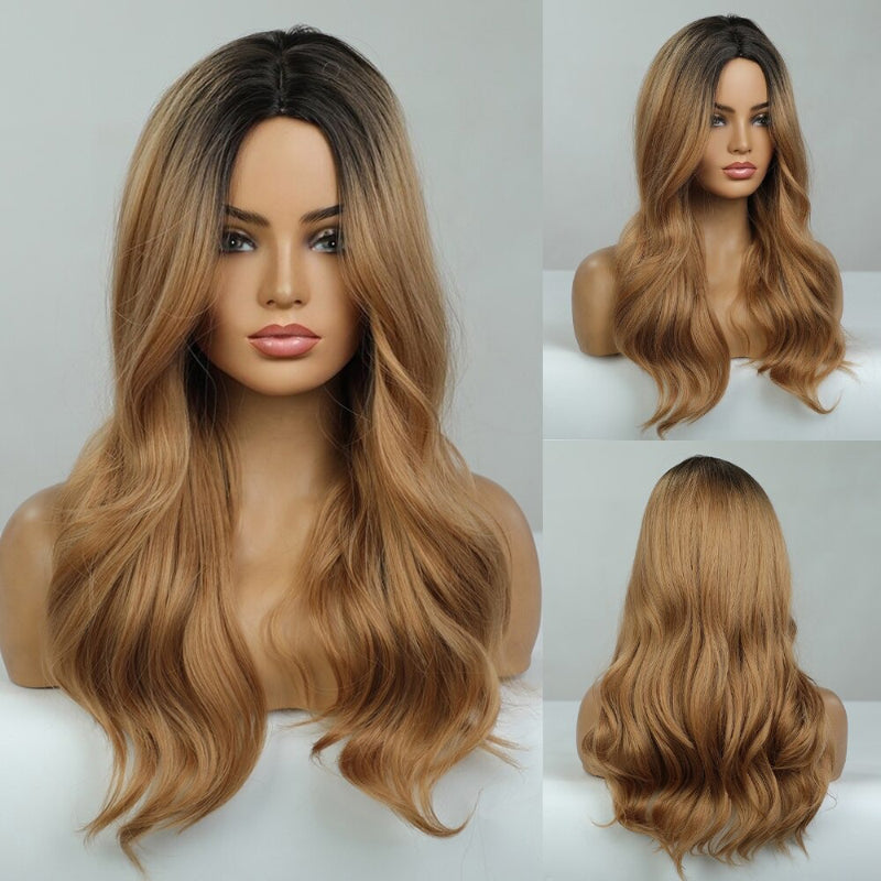 Women's Ombre Pink Long Wavy Wig Synthetic Hair 33