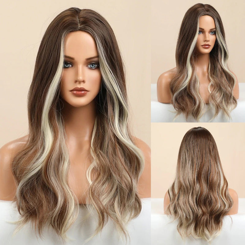 Women's Ombre Pink Long Wavy Wig Synthetic Hair 38