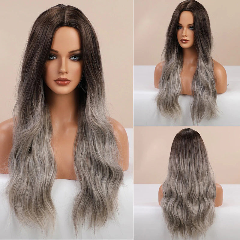 Women's Ombre Pink Long Wavy Wig Synthetic Hair 39