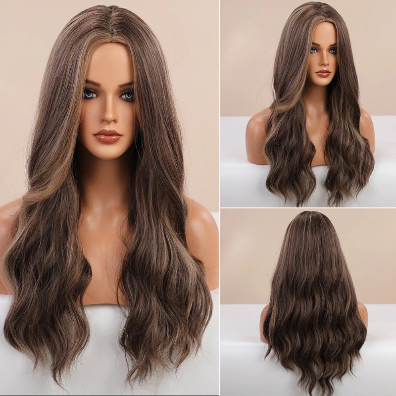 Women's Ombre Pink Long Wavy Wig Synthetic Hair 4