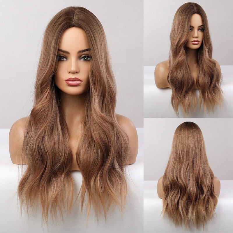 Women's Ombre Pink Long Wavy Wig Synthetic Hair 42