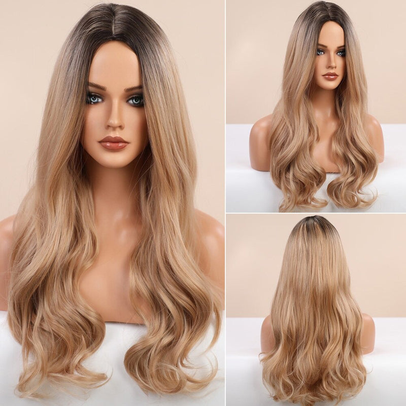 Women's Ombre Pink Long Wavy Wig Synthetic Hair 5