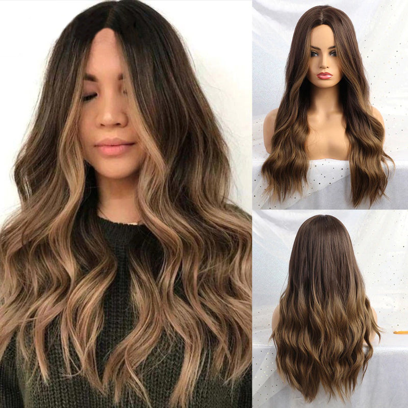 Women's Ombre Pink Long Wavy Wig Synthetic Hair 8