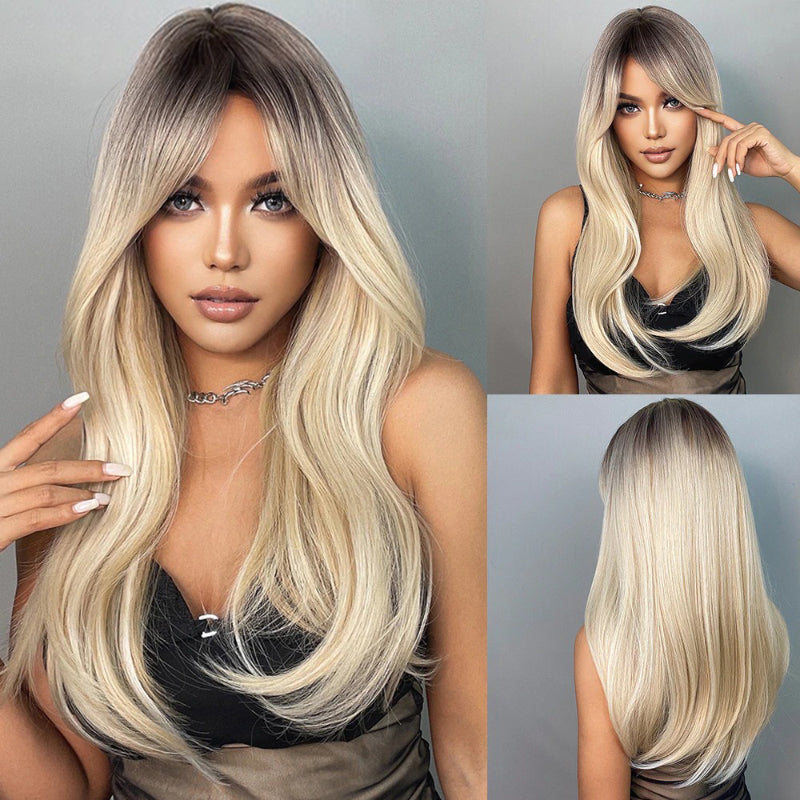 Women's Ombre Wig Brown Purple Synthetic Heat-Resistant Long Wavy 15