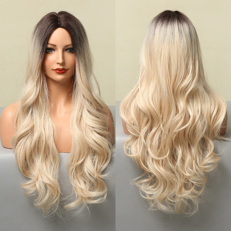 Women's Ombre Wig Brown Purple Synthetic Heat-Resistant Long Wavy 17