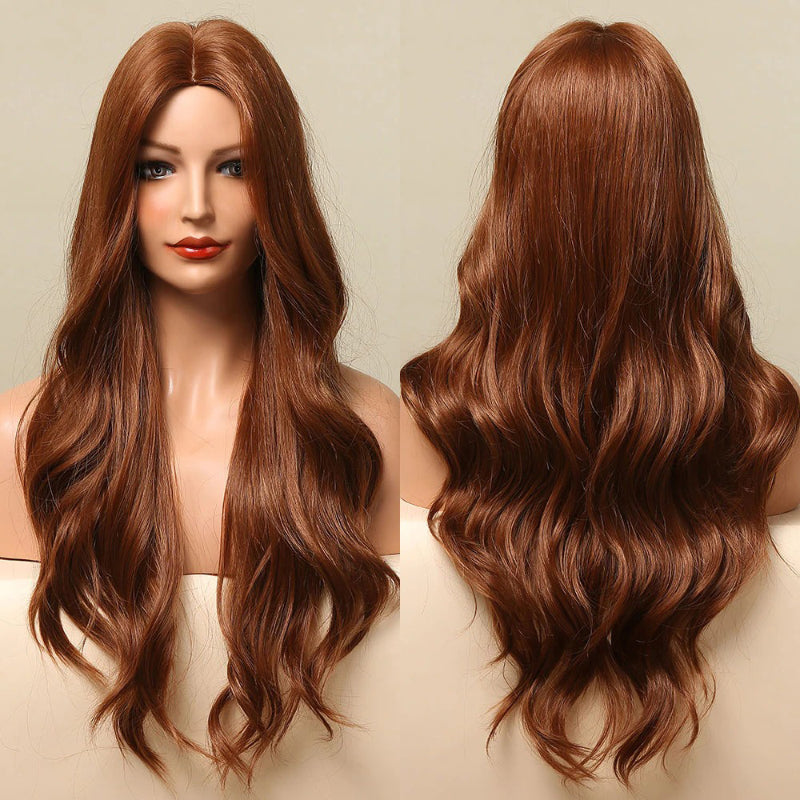 Women's Ombre Wig Brown Purple Synthetic Heat-Resistant Long Wavy 18