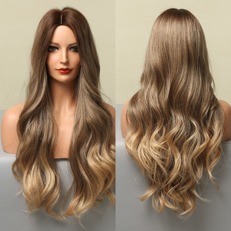 Women's Ombre Wig Brown Purple Synthetic Heat-Resistant Long Wavy 19