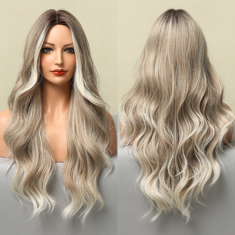 Women's Ombre Wig Brown Purple Synthetic Heat-Resistant Long Wavy 20