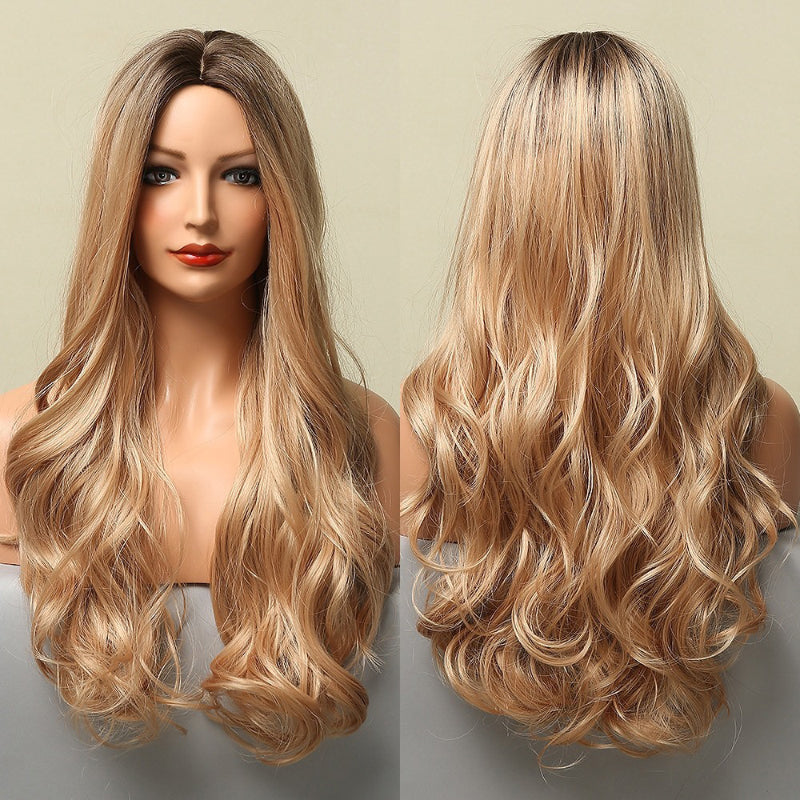 Women's Ombre Wig Brown Purple Synthetic Heat-Resistant Long Wavy 23