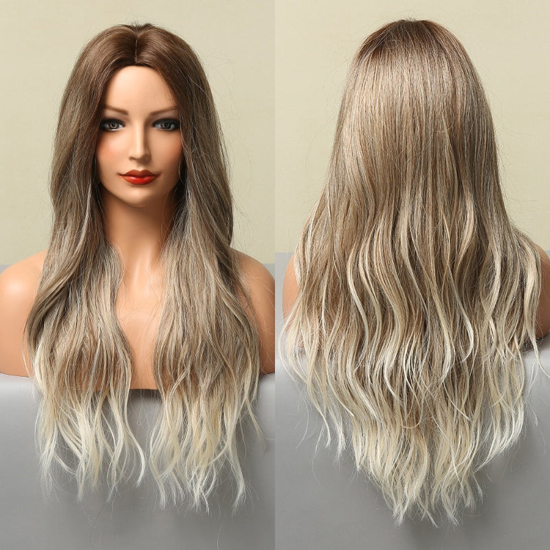Women's Ombre Wig Brown Purple Synthetic Heat-Resistant Long Wavy 6