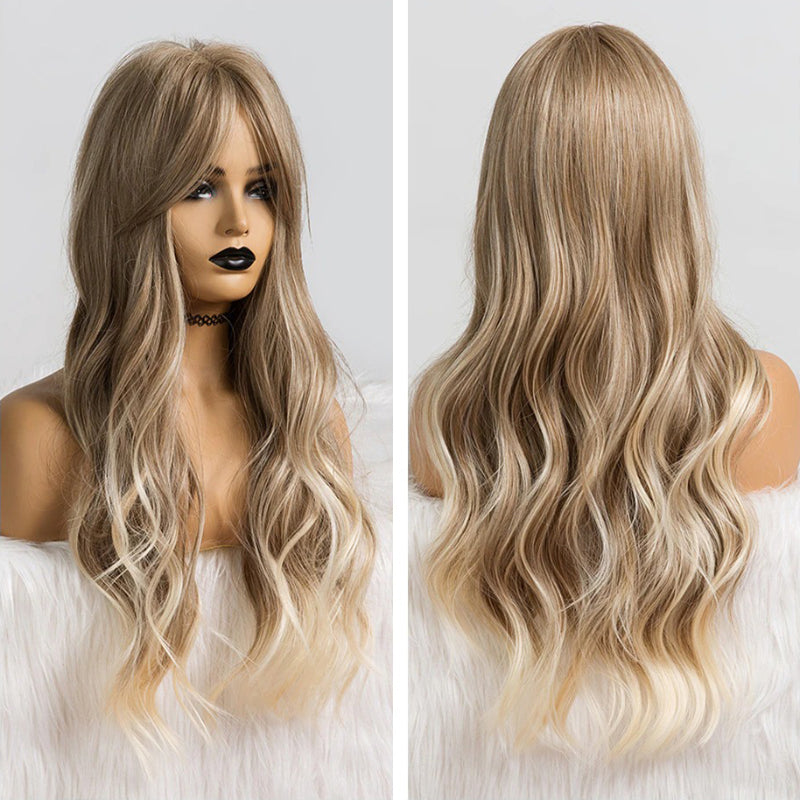 Women's Ombre Wig Brown Purple Synthetic Heat-Resistant Long Wavy 9