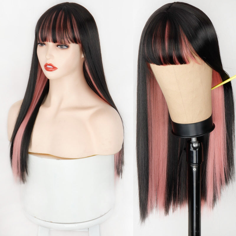 Women's Ombre Wig Pink and Black Long Straight High-Temperature Fiber 1