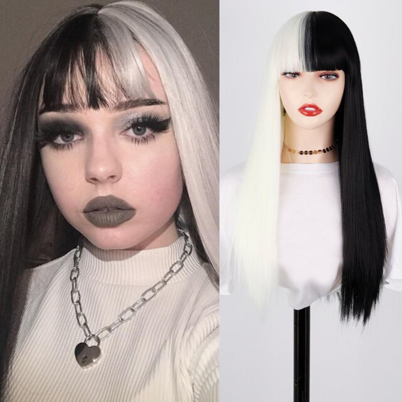 Women's Ombre Wig Pink and Black Long Straight High-Temperature Fiber 10