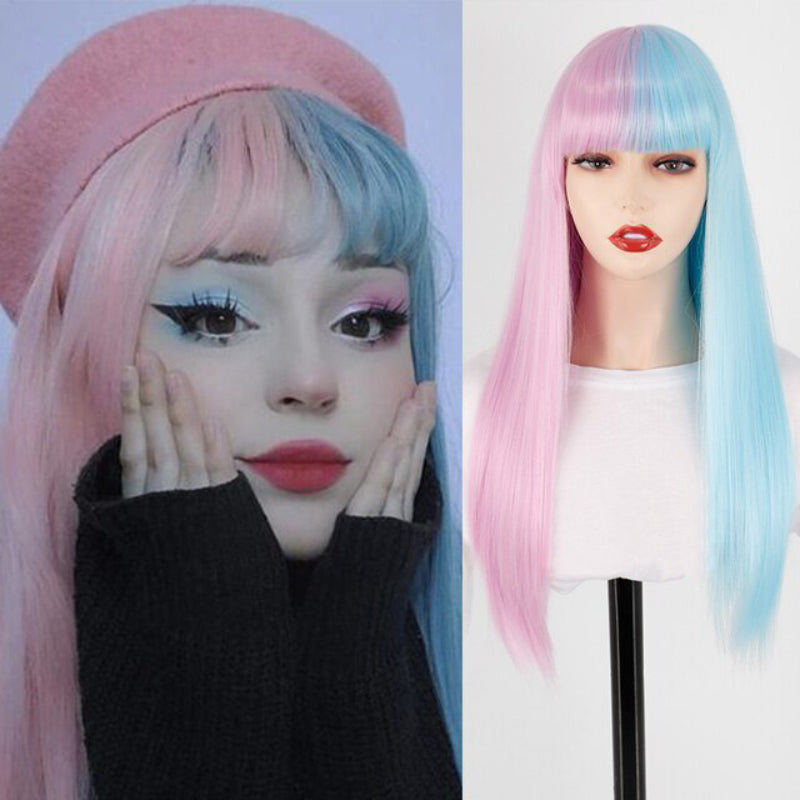 Women's Ombre Wig Pink and Black Long Straight High-Temperature Fiber 11