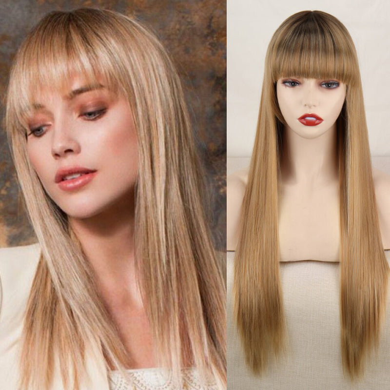 Women's Ombre Wig Pink and Black Long Straight High-Temperature Fiber 12