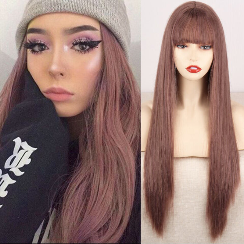 Women's Ombre Wig Pink and Black Long Straight High-Temperature Fiber 14