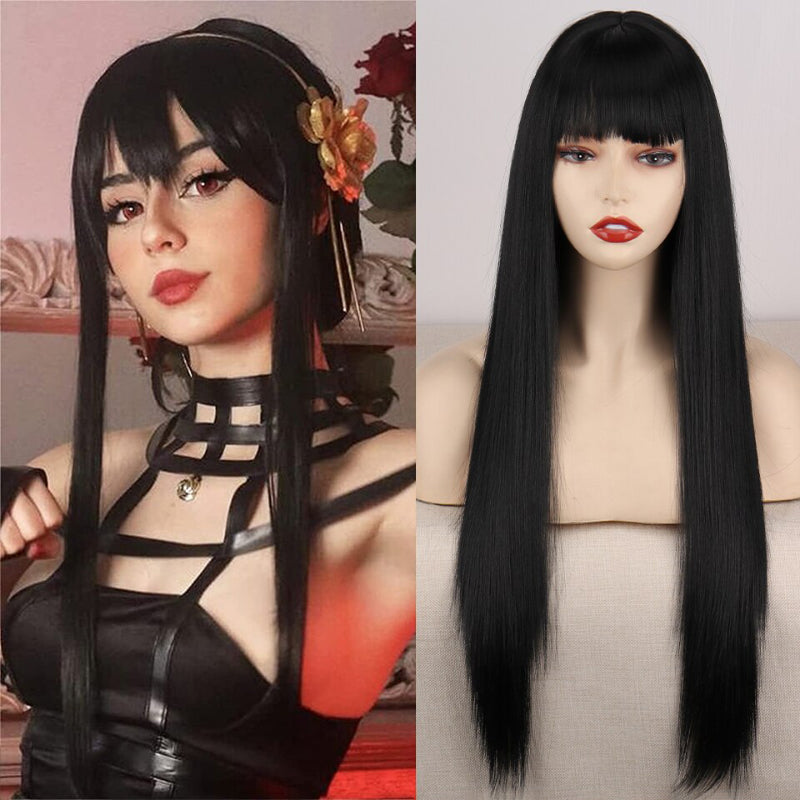 Women's Ombre Wig Pink and Black Long Straight High-Temperature Fiber 19