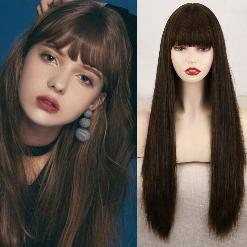 Women's Ombre Wig Pink and Black Long Straight High-Temperature Fiber 21