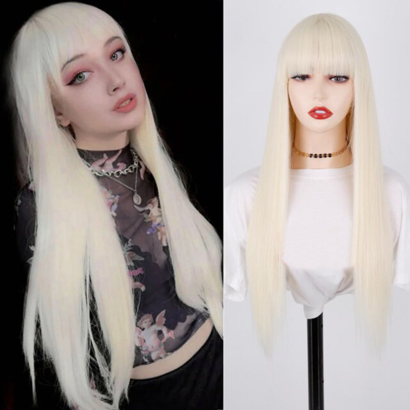 Women's Ombre Wig Pink and Black Long Straight High-Temperature Fiber 22