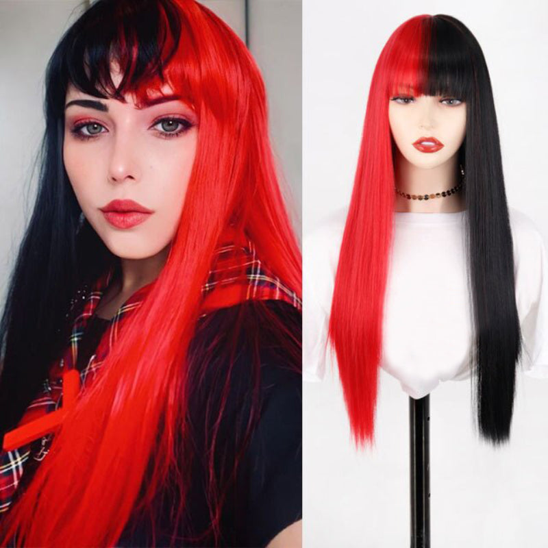 Women's Ombre Wig Pink and Black Long Straight High-Temperature Fiber 23