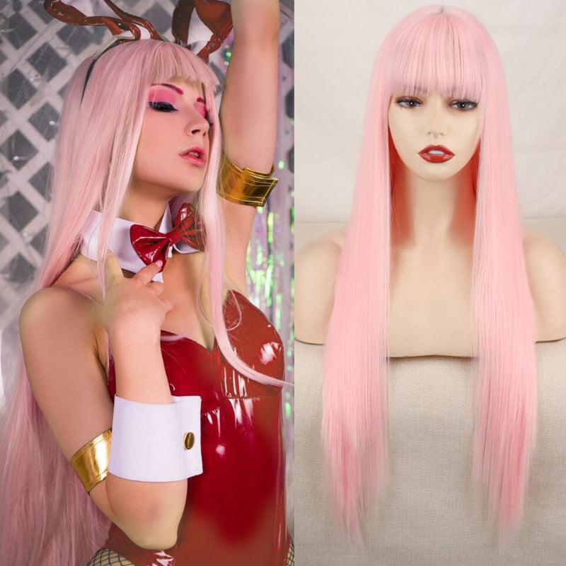 Women's Ombre Wig Pink and Black Long Straight High-Temperature Fiber 24
