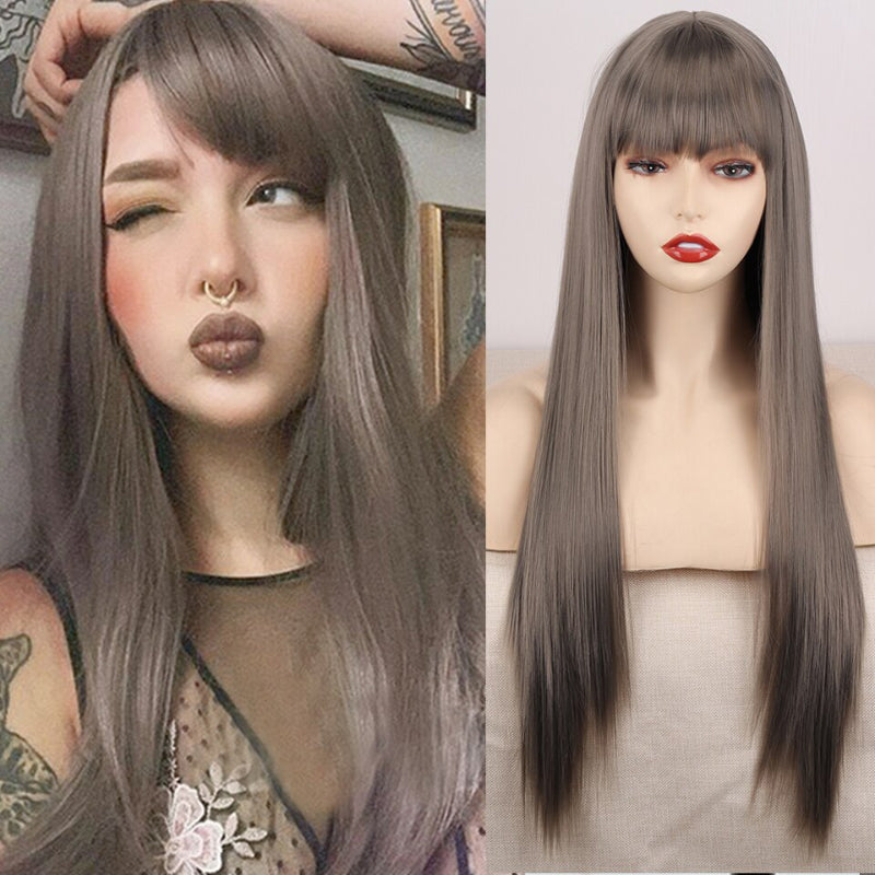 Women's Ombre Wig Pink and Black Long Straight High-Temperature Fiber 26