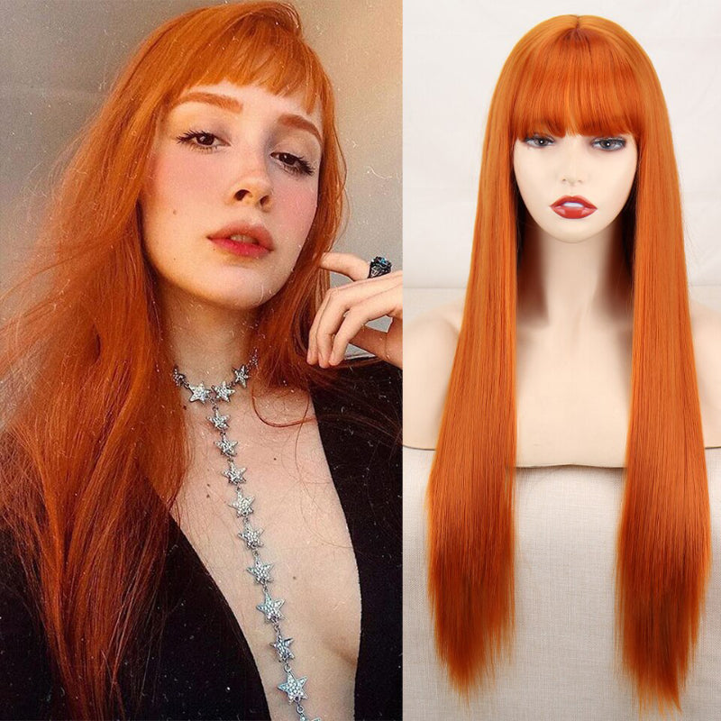 Women's Ombre Wig Pink and Black Long Straight High-Temperature Fiber 29