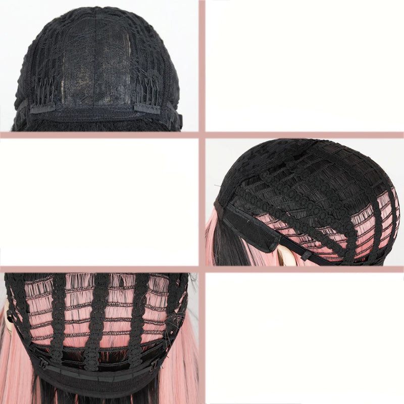 Women's Ombre Wig Pink and Black Long Straight High-Temperature Fiber 3