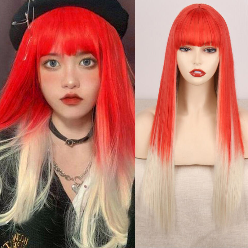 Women's Ombre Wig Pink and Black Long Straight High-Temperature Fiber 30