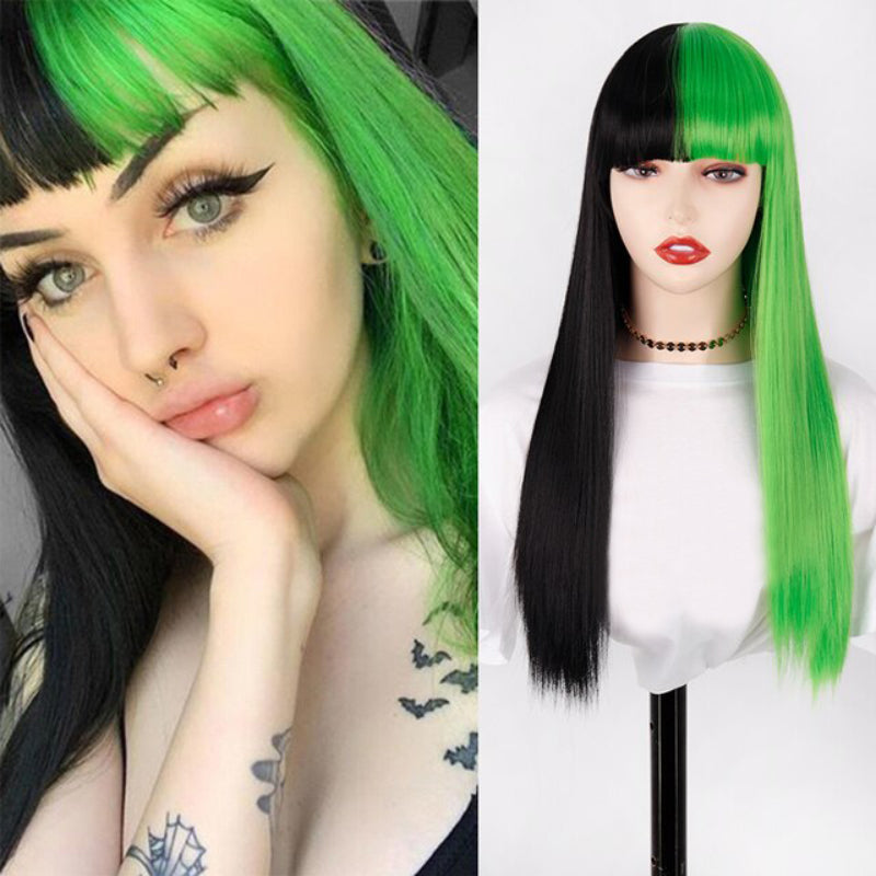 Women's Ombre Wig Pink and Black Long Straight High-Temperature Fiber 31