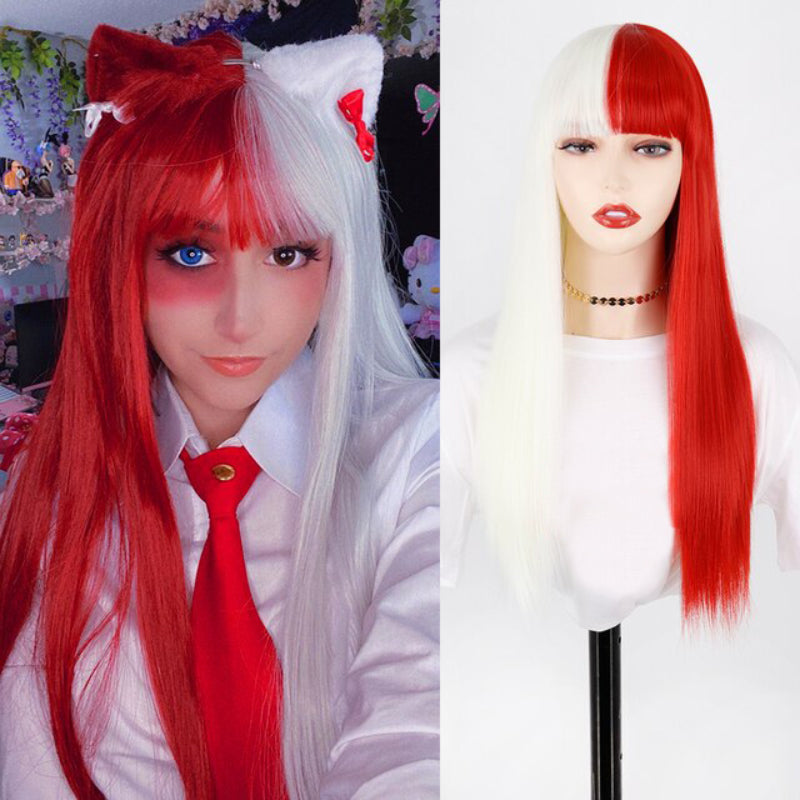 Women's Ombre Wig Pink and Black Long Straight High-Temperature Fiber 32