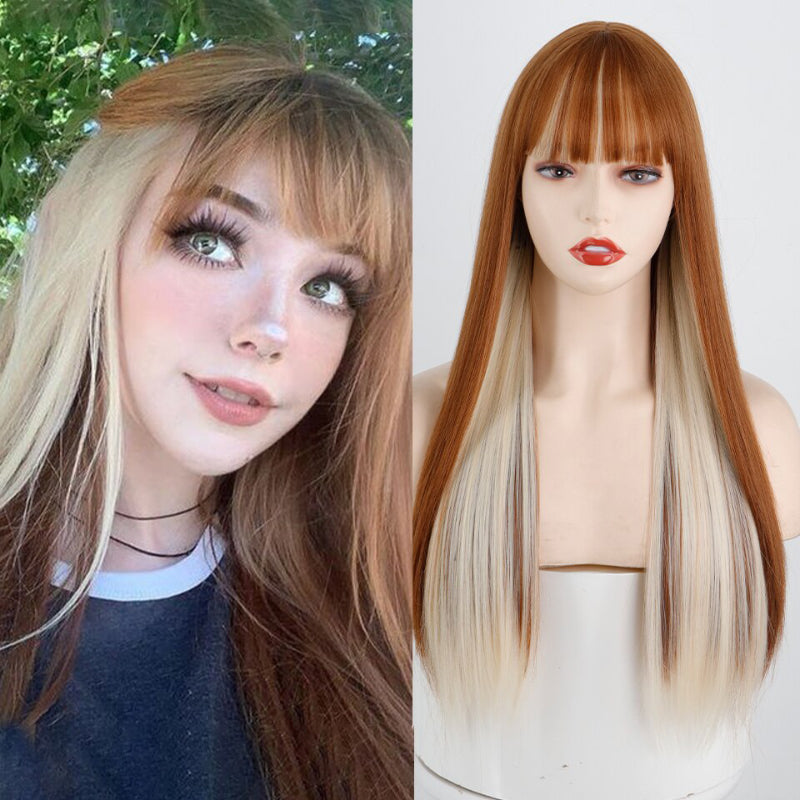 Women's Ombre Wig Pink and Black Long Straight High-Temperature Fiber 4