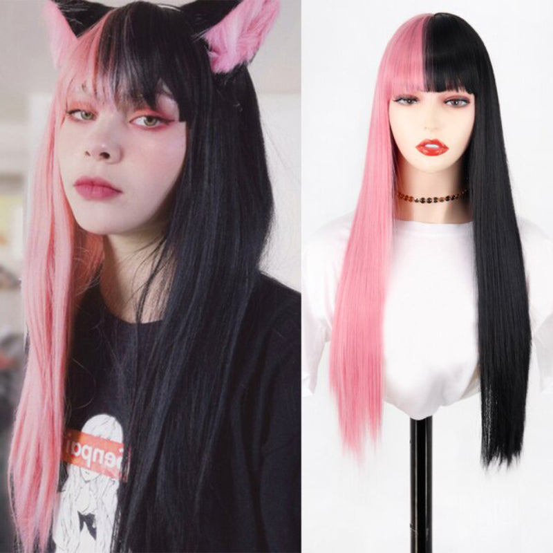 Women's Ombre Wig Pink and Black Long Straight High-Temperature Fiber 6