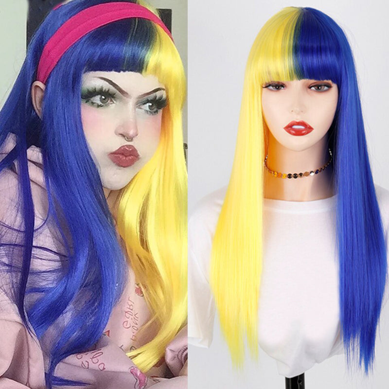 Women's Ombre Wig Pink and Black Long Straight High-Temperature Fiber 7