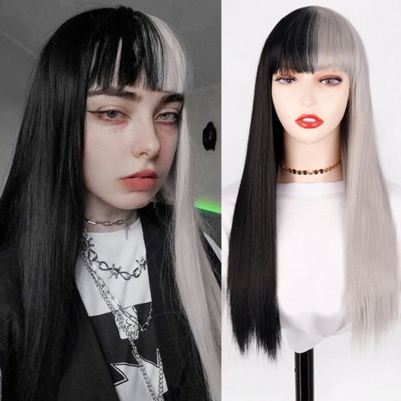 Women's Ombre Wig Pink and Black Long Straight High-Temperature Fiber 8