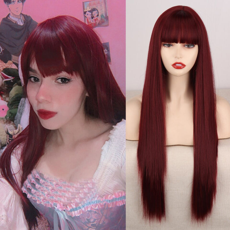 Women's Ombre Wig Pink and Black Long Straight High-Temperature Fiber 9