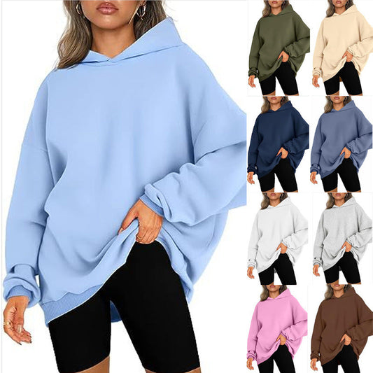 Women's Oversized Hoodie Grey Cotton Casual Sweatshirt - 2