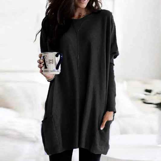 Women's Oversized Sweater - Long Sleeve Crew Neck with Pockets, Soft Cotton Blend 2