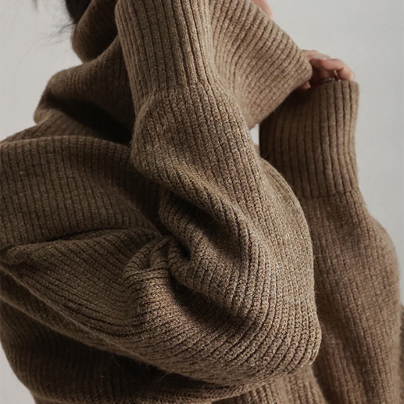 Women's Oversized Sweater - Ribbed Knit Turtleneck, Relaxed Fit Acrylic Blend 7