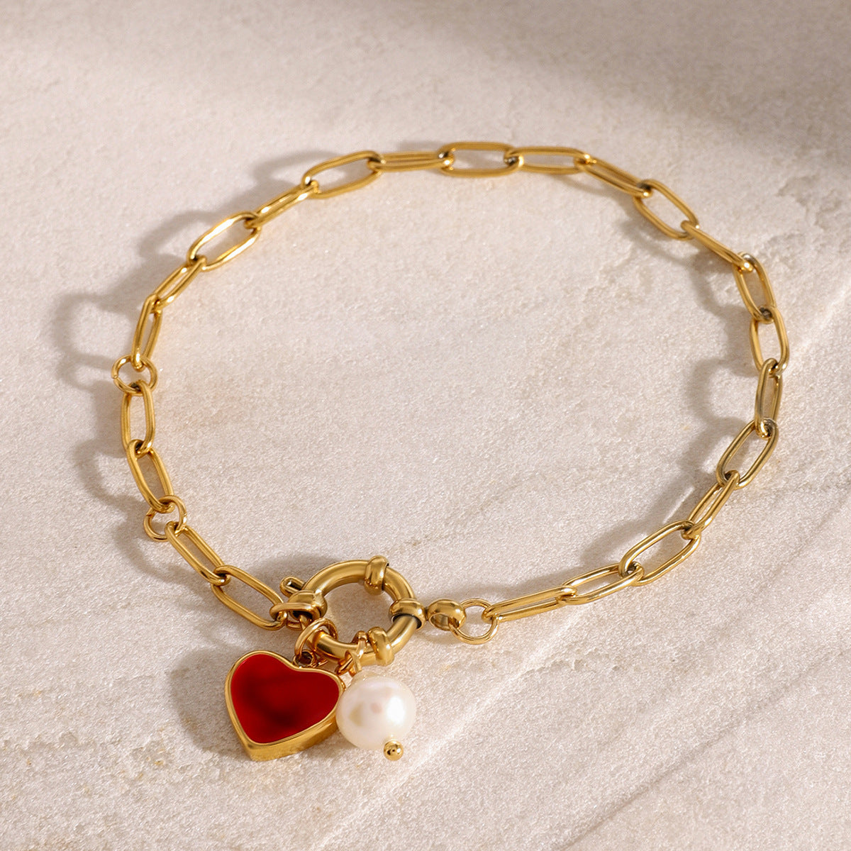 Women's Pearl Bracelet Gold Stainless Steel Heart Pendant 2