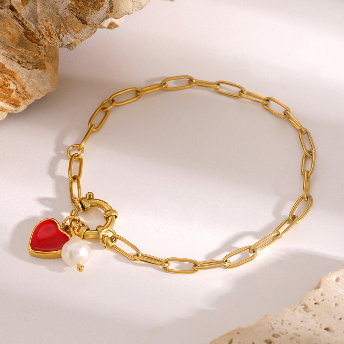 Women's Pearl Bracelet Gold Stainless Steel Heart Pendant 4