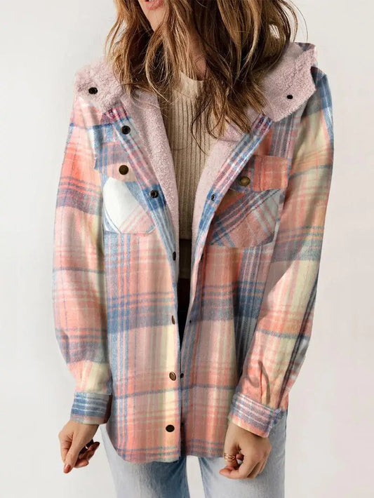 Women's Winter Jacket Plaid Hooded Lining - 2