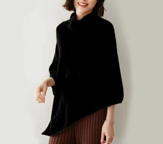 Oversized Wool Blend Poncho Top with Cowl Neck and Asymmetrical Hem – Women's Fall Fashion 2