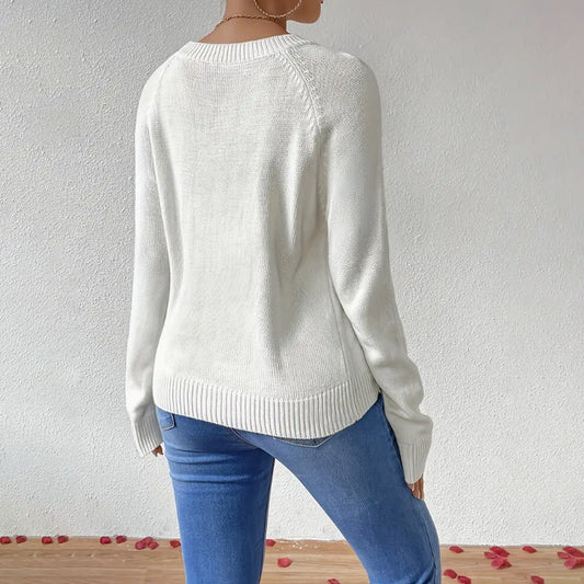 Womens Relaxed Fit Knitted Pullover Sweater with Heart Motif 2