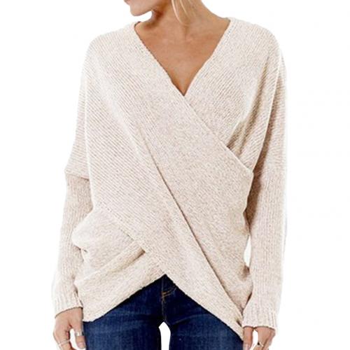 Womens Relaxed Fit Pullover Sweater - Wool Blend Crossover V-Neck 2