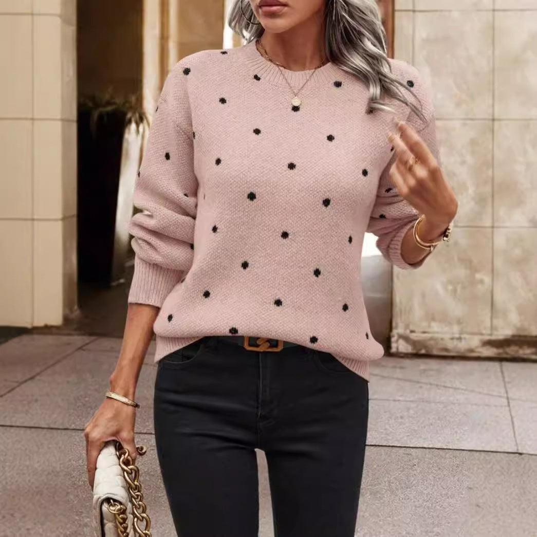 Womens Relaxed Fit Polka Dot Pullover Sweater - Soft Knit Wool Blend 4